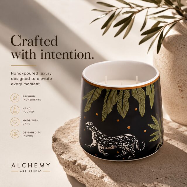 In a marketplace saturated with minimalist text, bold illustration is the new frontier of luxury branding. 

Consumers in 2026 aren't just buying a fragrance; they are buying an artifact. Our Bespoke Screen-Printed Ceramic Jar bridges the gap between high-end home fragrance and gallery-worthy illustration.

Featuring an intricate, high-fidelity jungle print complete with a striking, metallic-accented exotic cat and lush botanical fronds this vessel acts as a vibrant centerpiece before it is ever lit. Inside, we have formulated a sensory masterpiece: a clean, slow-burning all-natural soy wax infused with a complex blend of crisp, bright Bergamot, deeply romantic Rose, and a sharp, sweet crown of Harvest Berries.

High-Fidelity Screen Printing: Say goodbye to peeling paper labels. Our advanced ceramic printing bonds the artwork directly to the surface, maintaining absolute vividness and texture.

The ultra-clean soy wax pool is paired with a multi-wick layout, engineered to maximize the throw of delicate top notes like bergamot without soot buildup.

 From concept art to the final hand-pour, Alchemy Art Studio manages the entire pipeline with a low 1000-unit MOQ, allowing your brand to launch premium capsules seamlessly.

Bring fine art into your product matrix and let the container tell a story as wild as the fragrance inside.

DM or Comment 'PRINT' to receive our 2026 Catalog and private label pricing.

#ScreenPrintedCeramics #luxurypackaging #privatelabelcandles #soywaxcandles #surfacepatterndesign #HomeFragranceBusiness #AlchemyArtStudio