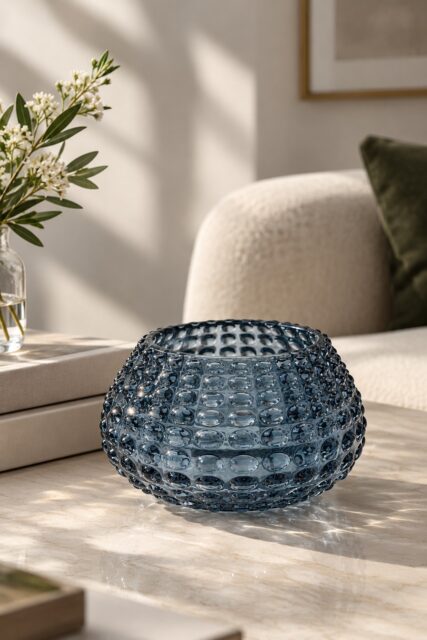 Texture that catches the light, and a silhouette that brings character to the space✨ 
This textured glass piece combines a rounded form with a rich blue-grey tone and a distinctive bubbled surface, creating depth through every reflection. Designed to work beautifully as a candle vessel, decorative holder or tabletop accent, it adds a refined visual element to contemporary interiors while keeping the focus on material and craftsmanship

At Alchemy Art Studio, we manufacture and export glass, metal, ceramic and other home décor products for international brands, retailers and private-label businesses. From sculptural forms and textured glass to custom colours, finishes and decorative details, our manufacturing capabilities allow products to be developed around different brand aesthetics while maintaining consistent quality, precise finishing, durability and production consistency. For buyers looking beyond standard décor, we turn distinctive designs into commercially ready pieces made for their collections

#alchemyartstudio #aestheticcandle #homedecor #blue #aesthetic #scentedcandle #alchemy #glass #GlassDecor #CandleVessels #CustomManufacturing