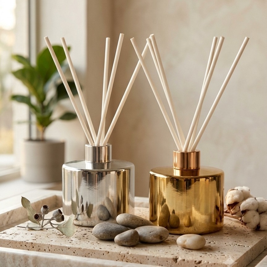 Designed for spaces where fragrance meets form. These sleek metal diffuser bottles bring a refined balance of function, finish, and contemporary elegance—with polished metallic surfaces that complement both modern and understated interiors. Paired with natural reeds, they create a sophisticated home-fragrance experience while adding a decorative element to shelves, consoles, vanities, and hospitality spaces.

From metal finishes and shapes to colours, capacities, and private-label branding, we can manufacture and customise diffuser packaging to suit your collection. Whether you're building a luxury fragrance line, a boutique home brand, or a private-label range, our focus is on creating pieces that feel premium, consistent, and ready for the global market.

#AlchemyArtStudio #HomeFragrance #ReedDiffuser #DiffuserBottle #MetalPackaging #HomeDecor #LuxuryHomeDecor #FragrancePackaging #PrivateLabel #CustomPackaging #B2BManufacturing #HomeFragrancePackaging #LuxuryPackaging #InteriorStyling #DecorativeObjects #ScentedSpaces #ProductDesign #HandcraftedDesign #GlobalSourcing #HomeDecorWholesale